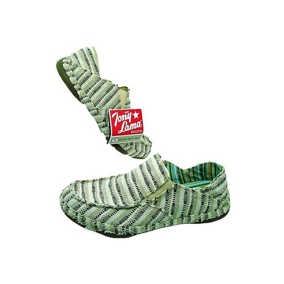 Womens Tony Lama Boots Canvas 3R Casual Slip On Shoes Tan Black Stripes 11B NWT - Picture 1 of 12